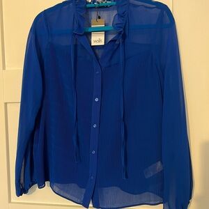 NWT Wallis Petite Pleated Ruffle Neck Blouse in Cobalt Blue 6P